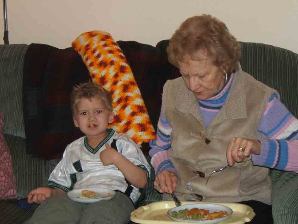 Mum and Lewis eating their fish 'n' chips
